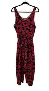 Kensie Womens Sleeveless Floral Jumpsuit Black Pink L Large