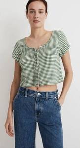 Madewell  Tie-Front Crop Top in Yarn-Dyed Check Green Gingham Size Large