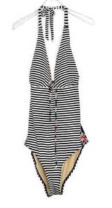 Tart Swim Striped Swimsuit Plunge Neck Corset One Piece Swimsuit Medium