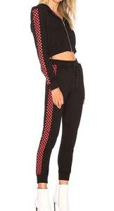 Revolve Danielle Guizio DG Godspeed Checkered Joggers Black Red - Size Small