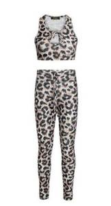 LEOPARD WOMEN'S CUT-OUT PRINT HONEYCOMB CROP TANK AND LEGGINGS SET