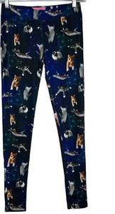 Tipsy Elves Legging Womens XSmall Blue Cats in Space Casual Workout Athleisure