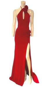 Jovani  Rosette Open Back High Neck Halter Gown Red Size 2 NWT