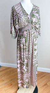 Women's Boutique Pink Green Open Back Maxi Dress Large Beachy Coastal Vacation