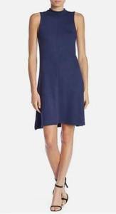 Joan Vass mock neck sleeveless navy blue dress size large thick a line