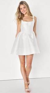 Lulus NWT  White Tafetta Corset Mini Dress /Wedding/ Party Size S