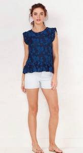 LC Lauren Conrad Teal Jacquard Peplum Top medium