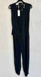 NWT AKRIS Punto Sleeveless Polkadot Straight Leg Jumpsuit Black Women's Size 6