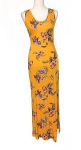 Pink Rose NWT Gold Floral Yellow Maxi Dress Y Back Scoop New