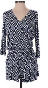 Market & Spruce Blue White Geo Aztec Print Stretchy Romper Size Large NWT