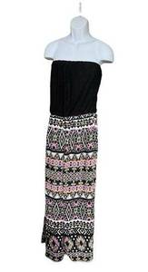 Womens Liberty Love Crocheted Straplesss Tribal Print Mixed Media Jumpsuit -  XL