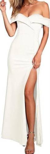 White Formal Long Party Gown Minimalist Wedding Dress Off Shoulder Sz Small NWT