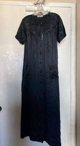 New Black Satin Robe or Nightgown XL Lace, pockets & Satin Covered Buttons