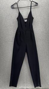 French Atmosphere Women's Jumpsuit Solid Black Plunge Cutout Size Medium pants