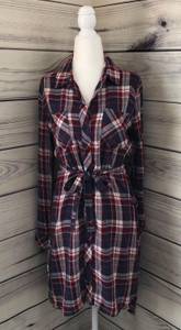 Long Plaid Flannel Shirt Dress Small Button Down