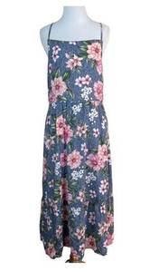 Hiatus Dress Womens XL Blue Pink Floral Midi Strappy Open Back Casual‎ Summer