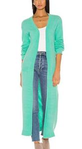 Flynn Skye Long Duster Cardigan Sweater SMALL Mint Green Pockets Longline NEW