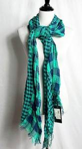 SCOTCH-SODA Blue/Green Block Check Scarf NWT