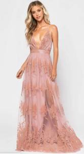 Pink Flower Lace Long Dress