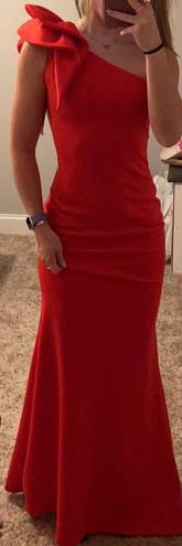 AQUA Red One Shoulder prom Dress