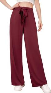 Valentino Silk Palazzo Vintage Tie Wide Trousers maroon Burgundy Belt Pants Designer Sz EU 44- USA 10