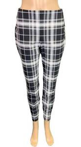 Womens Plaid Pants Crop Ankle Length Skinny Black White Medium