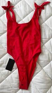 South Beach Tie Shoulder High Leg One Piece Swim Size 2 (red summer pool)