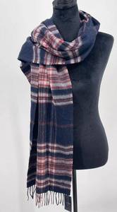 Nordstrom  Cashmere Wool Plaid Scarf Soft Navy Blue Red Long Winter Fall Cozy NEW