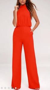 Lulus Moment for Life Red Halter Wide Leg Jumpsuit Size XS