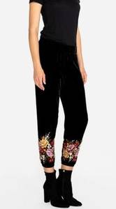 Johnny Was Zosia Velvet Jogger Floral Hem Embroidered Pull On Y2k Black XXL