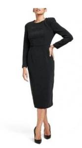 New SERGIO HUDSON  Dress Strong Shoulder Midi A-Line Black plus Size 2X