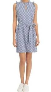 London Times Eyelet Blue Floral Embroidered Belted Dress