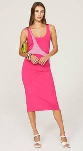 Esteban Cortazar Varsity Knit Pink Stretch Sleeveless Sheath Midi Dress Size S