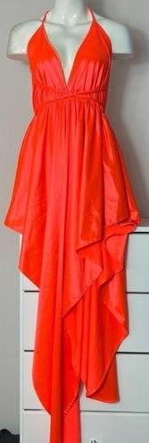 Day & Night Neon Orange Deep V-Neck Halter Asymmetrical Hi Low Dress Size Medium