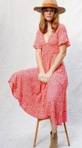 Free People  red floral midi dress spring in full bloom size XS