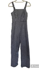 Japna jumpsuit one piece pull on sleeveless gingham print elastic backing Sz MED