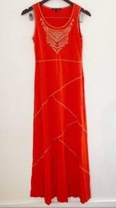 Cable & Gauge Maxi Knit Dress Round Neck Tan Aztec Embroidery Size XS Orange/Red