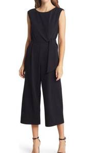 Tahari S Levine Navy Blue Cropped Wide Leg Sleeveless Wrap Tie Jumpsuit 8