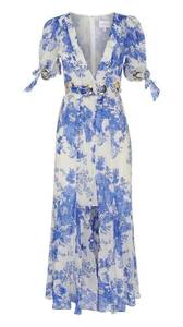 Alice McCALL Only Everything Midi Dress 4 Floral Plunge Neck Grommet Silk Blend
