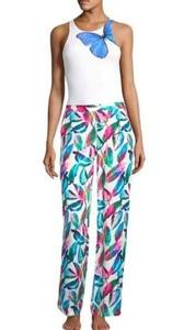 Flowy Tropical Palm Leaf Feather Print Wide Leg Crop Pants Multicolor - M