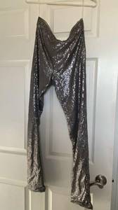 NWOT boutique metallic silver platinum sequin pants