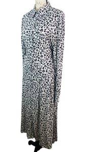 Loft  Animal Print Tie Button Front Collared Midi Dress Jersey Knit Women Size 10