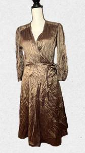 CALYPSO CHRISTIANE CELLE BRONZE SILK SIGNATURE WRAP DRESS SZ M