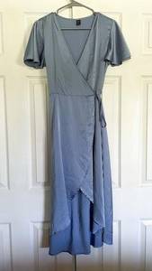 SheIn Blue Gray Wrap Maxi Dress