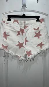 White Denim Shorts With Pink Stars