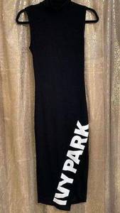 Ivy Park Black Fitted Logo Mock Neck Funnel Midi Dress Small NWOT