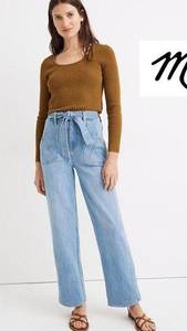 Madewell  24 Blue Jeans Denim High Rise Waisted Wide Leg X Warm Demi Boot