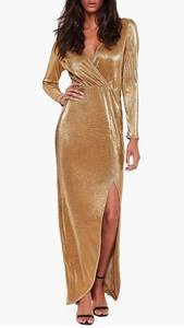 Missguided Pleat Wrap Maxi Dress (size 10) Gold