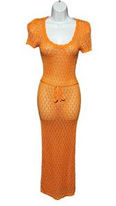 Crochet Scalloped Edge Waist Tie Swimsuit Cover-Up Bodycon Maxi Dress