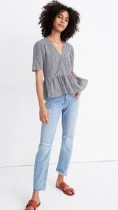 Peplum Top in Textured Gingham Check